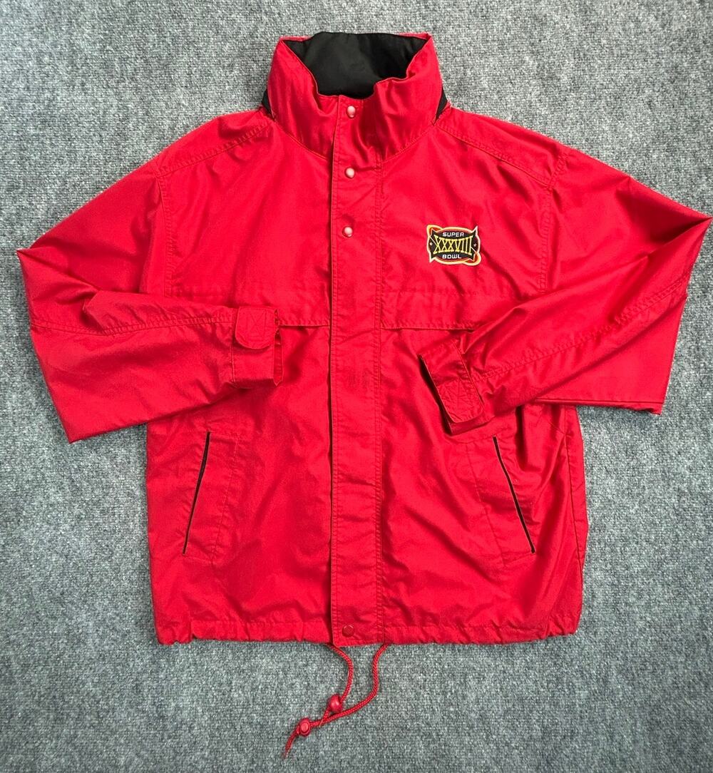 Vintage 2004 NFL Super Bowl XXXVIII 38 Red Hooded Windbreaker Jacket Men's L